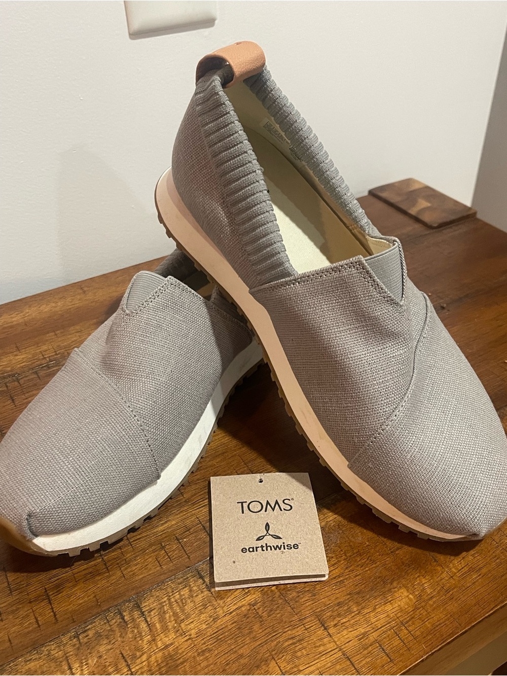 Toms Slip-On Flats in Light Gray with Tan Heel Tab